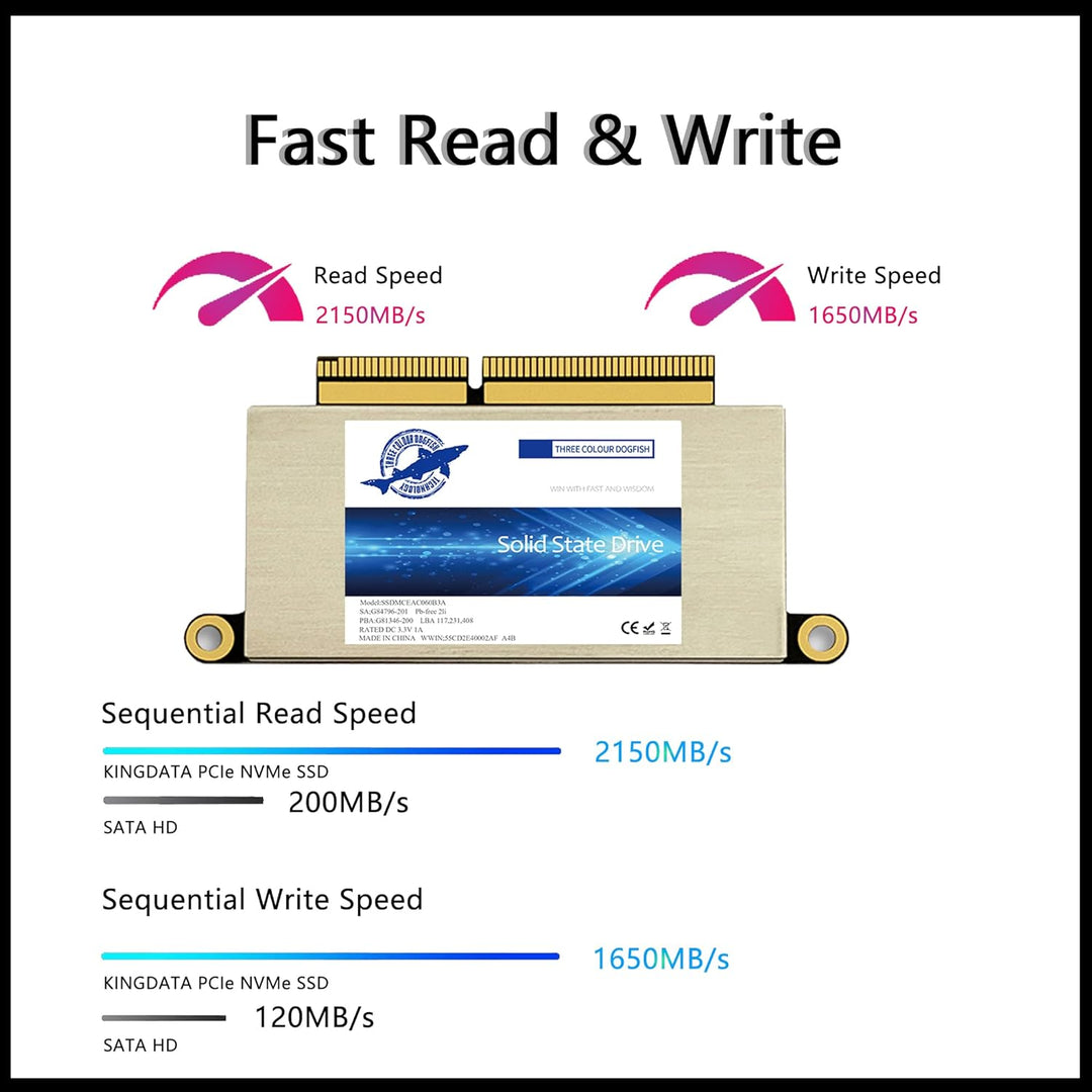 Dogfish 256GB SSD für MacBook Pro A1708 M.2 NVMe PCIe Gen3x4, interne Solid State Drive Upgrade für