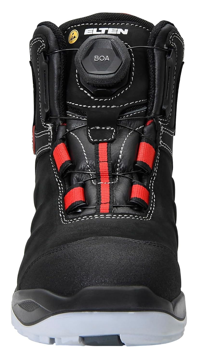 ELTEN Sicherheitsschuhe TILL BOA Mid ESD S3, Herren, Leder, Stahlkappe, leicht, robust, Schwarz/Rot,
