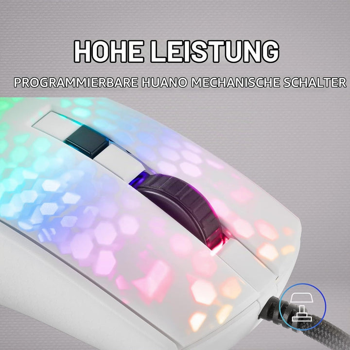 Mars Gaming MMRW Weiss, Maus Gaming RGB Chroma, Transluzent Struktur Ultraleicht 58g, 12800 DPI, Swi