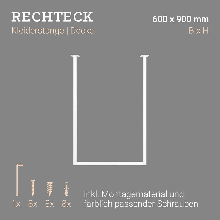 Natural Goods Berlin 1x Kleiderstange RECHTECK, Garderobenhalter U-Form, Wandmontage Bad Flur Küche,