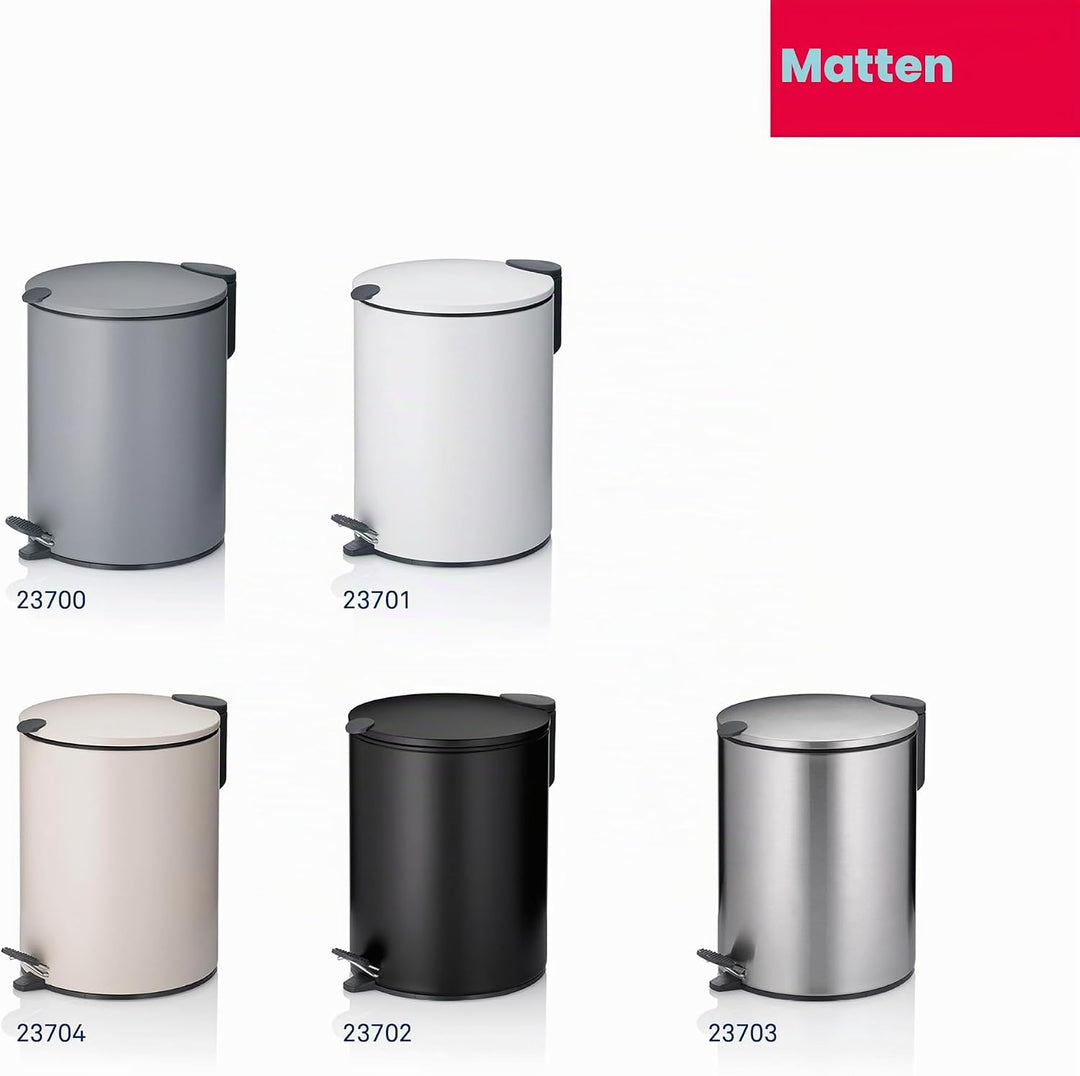 kela Kosmetikeimer 5l beige matt, Silent-Close-Deckel, Tretmülleimer Badezimmer MATS, Badmülleimer m