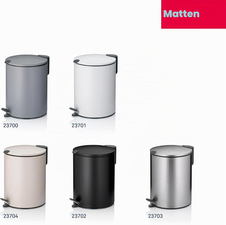 kela Kosmetikeimer 5l beige matt, Silent-Close-Deckel, Tretmülleimer Badezimmer MATS, Badmülleimer m