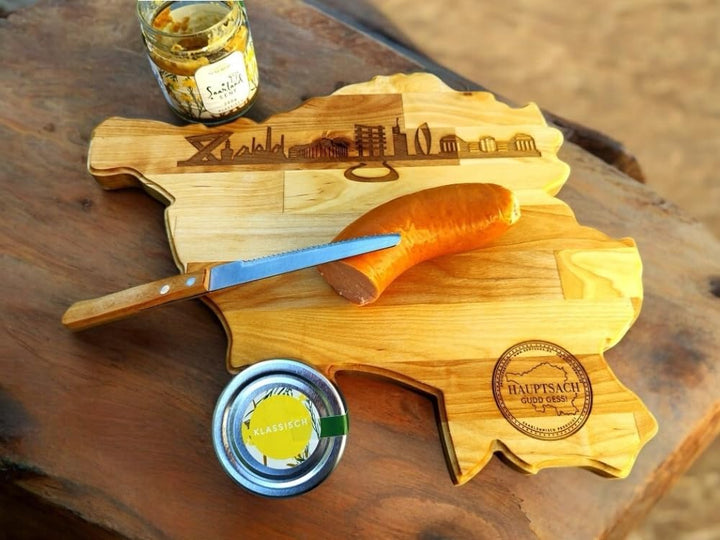 Saarlandbrett aus Holz, Juniorbrett mit der Skyline des Saarlandes, Geschenkidee aus dem Saarland, G
