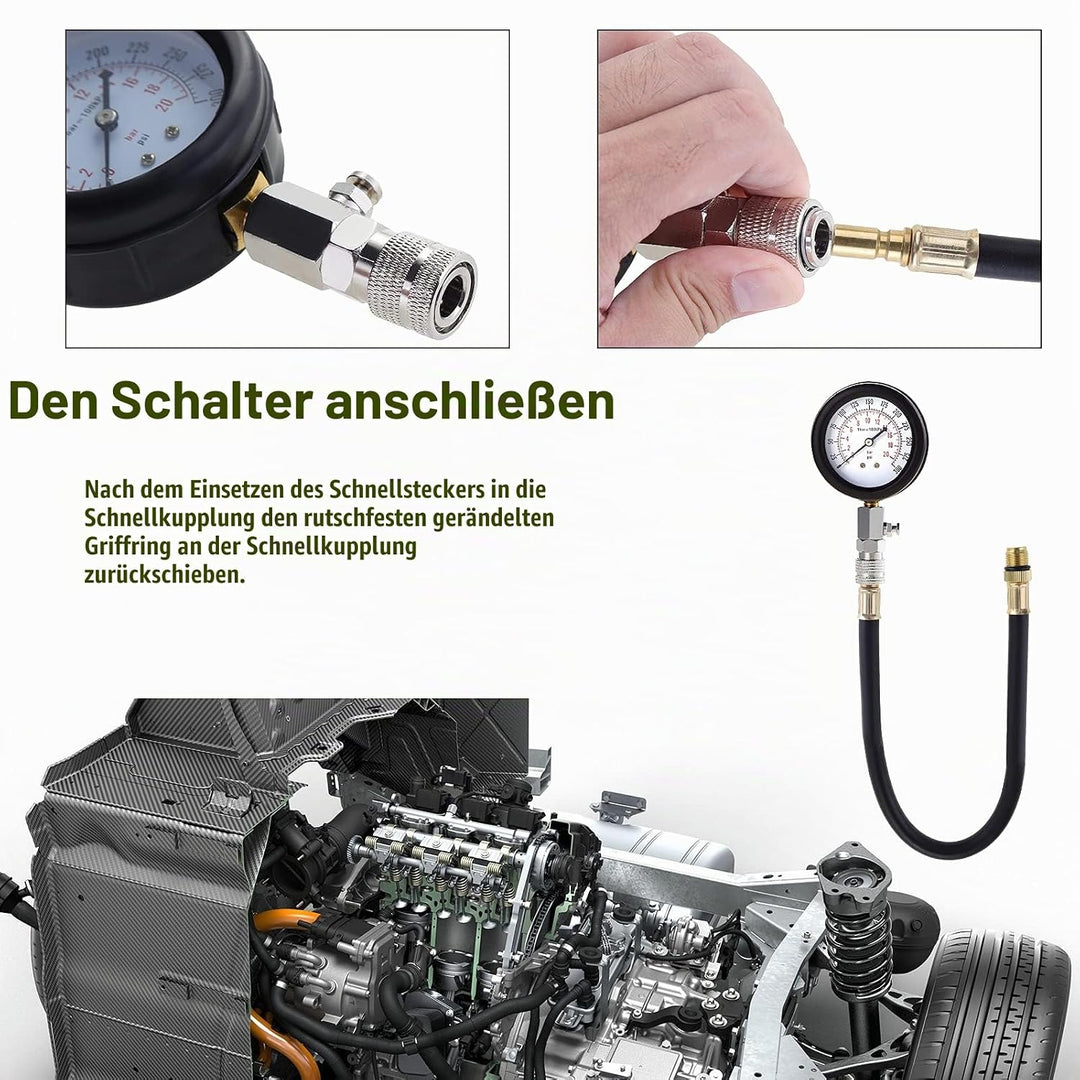 WiMas Kompressionsprüfer Benzin Kompressionsmessgerät Kompressionstester, Motor Kompression Zylinder