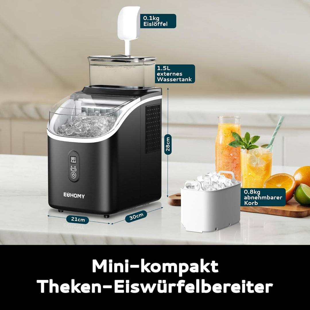 EUHOMY Eiswürfelmaschine für die Arbeitsplatte, 15 kg Eismaschine Ice Maker, 2L Eiswürfelmaschinen,