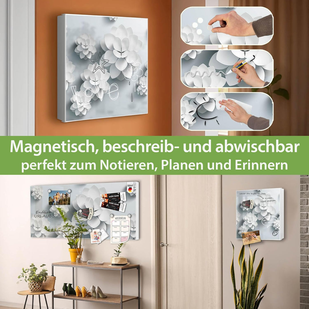 banjado® Grosser Schlüsselkasten Glas/Schlüsselbox 30cm x 30cm mit 50 Haken - Motiv Papier Lotus/Sch
