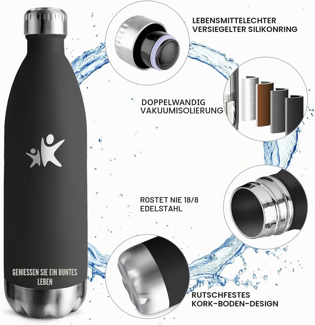 Trinkflasche Edelstahl, Trinkflasche 1l, BPA-Freie, Isolierflasche Doppelwandig, Trinkflasche Sport,