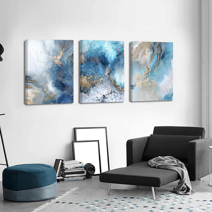 3 Pcs Mit Rahmen Goldblauer Ozean Leinwand Bilder Abstrakte Krachende Wellen Bild auf Leinwand Maler