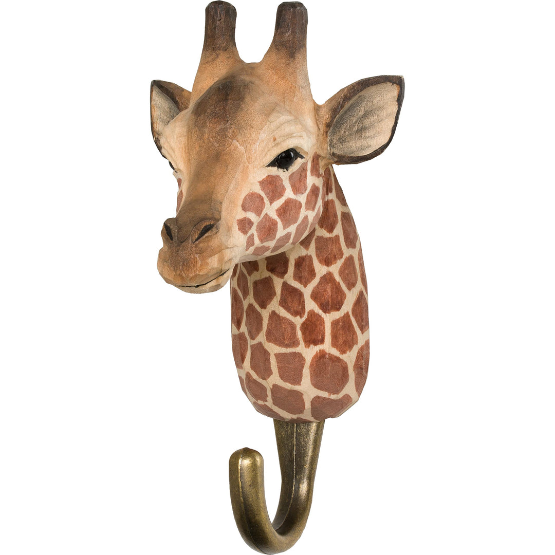 WILDLIFEGARDEN Wildlife Garden WG4534 Haken Giraffe - Handgeschnitzter Tierhaken aus Holz und Metall