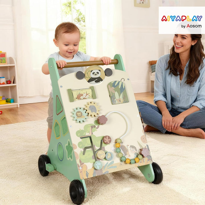 AIYAPLAY Lauflernwagen Holz Montessori Lauflernhilfe Xylophon Grün