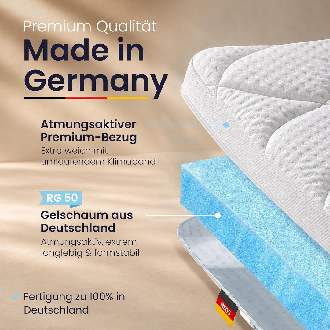 Meos® Gel-Schaum Topper 160x200cm für Matratzen &amp; Boxspringbett - Made in Germany - hohes RG50 - Bez
