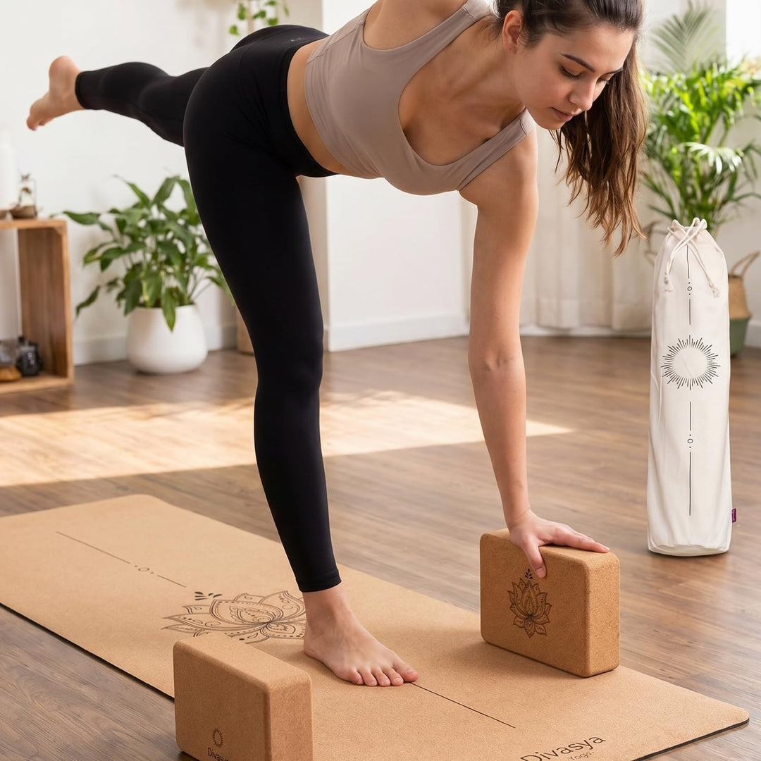 Yoga Blöcke aus Kork | 2er Set | 22,5 x 15 x 7,5 cm | abgerundete Kanten | rutschfest &amp; robust | Yog