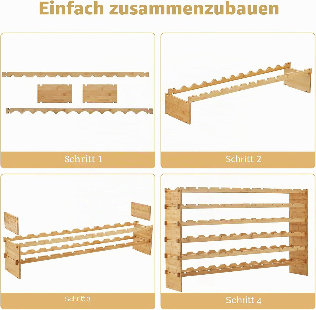 GarveeHome Weinregal Wein Regal Bambus Stapelbar Flaschenregal Flaschenständer AA-Qualität Ohne Schr