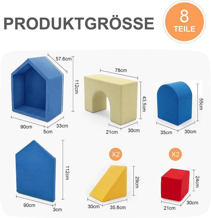 Zedachica 8PCS Softbausteine Baby mit Hausförmigem Bällebad, Schaumstoff Bausteine Kinder für Indoor