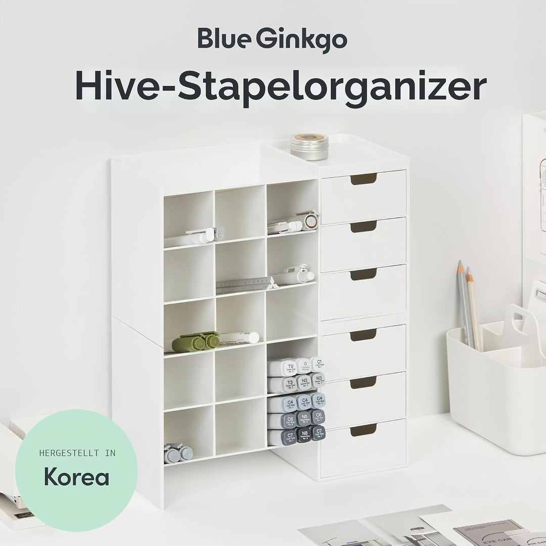 BLUE GINKGO Hive Stack Desk Organizer – Stapelbarer Stiftehalter, Schreibtischorganizer mit Schublad