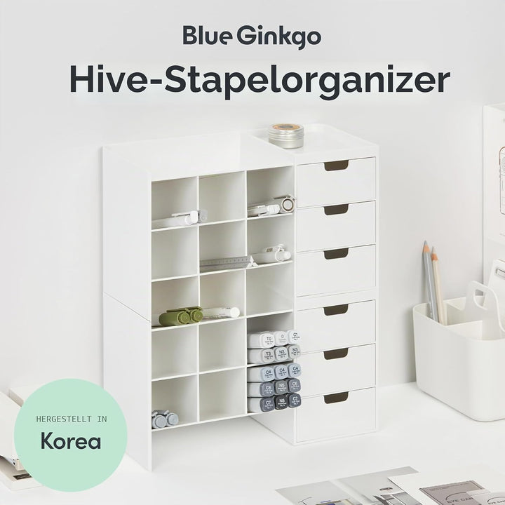 BLUE GINKGO Hive Stack Desk Organizer – Stapelbarer Stiftehalter, Schreibtischorganizer mit Schublad