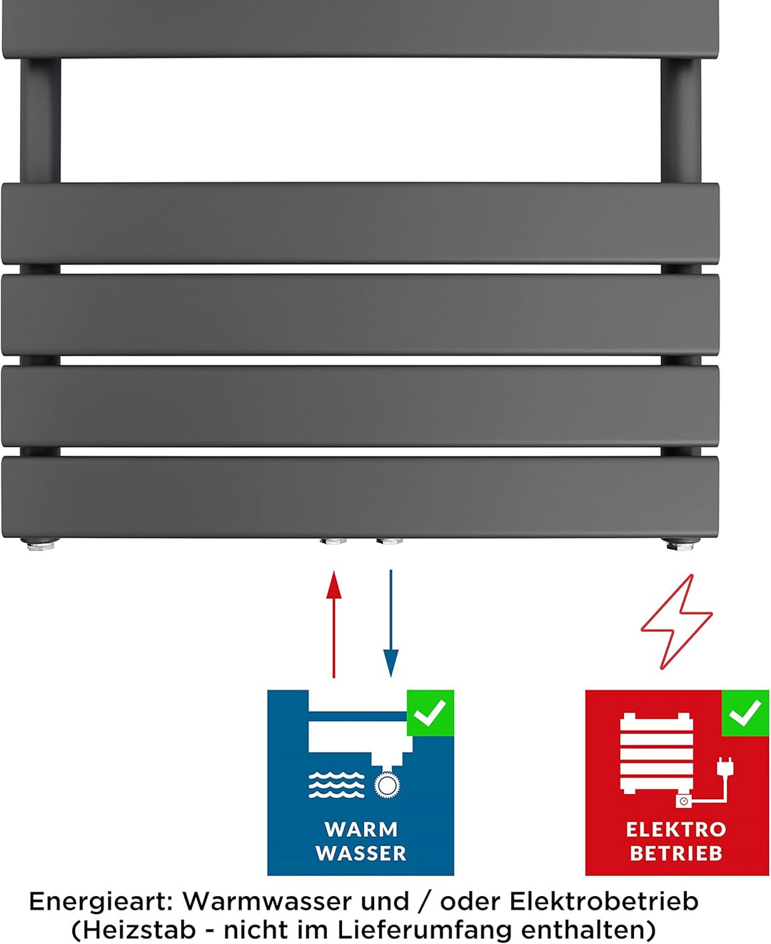 Aquabad Badheizkörper Aurea | Grösse: 50 x 140 cm | Heizleistung 663 Watt | Farbe: Anthrazit | Mitte