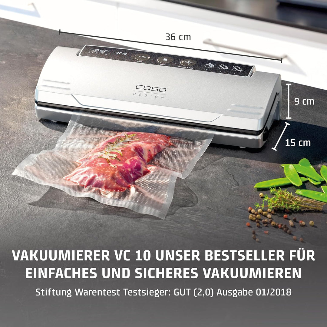 CASO VC10 Vakuumierer - Vakuumiergerät, Lebensmittel bleiben vakuumiert bis zu 8x länger frisch, 30c