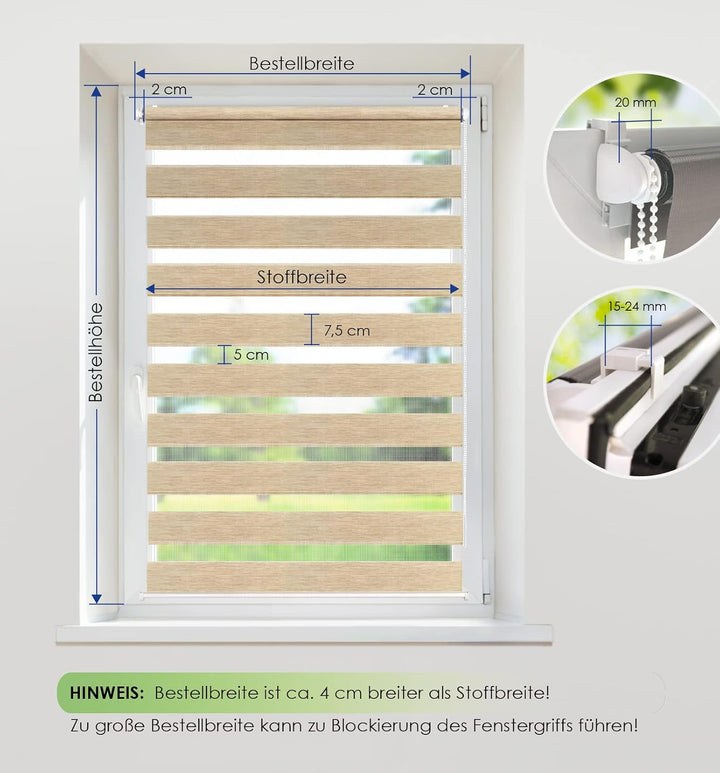 Rikmani Doppelrollo Fensterrollo LUIS Duo-Rollo Klemmfixierung Zebrarollo Seitenzugrollo ohne Bohren