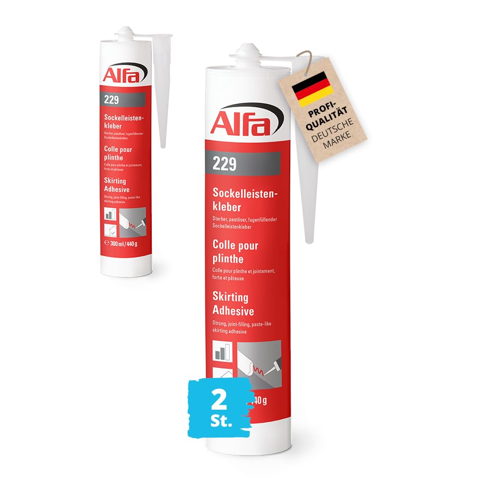 2x Alfa Sockelleistenkleber 300ml/440g weisser Montagekleber mit hoher Anfangshaftung zur Befestigun