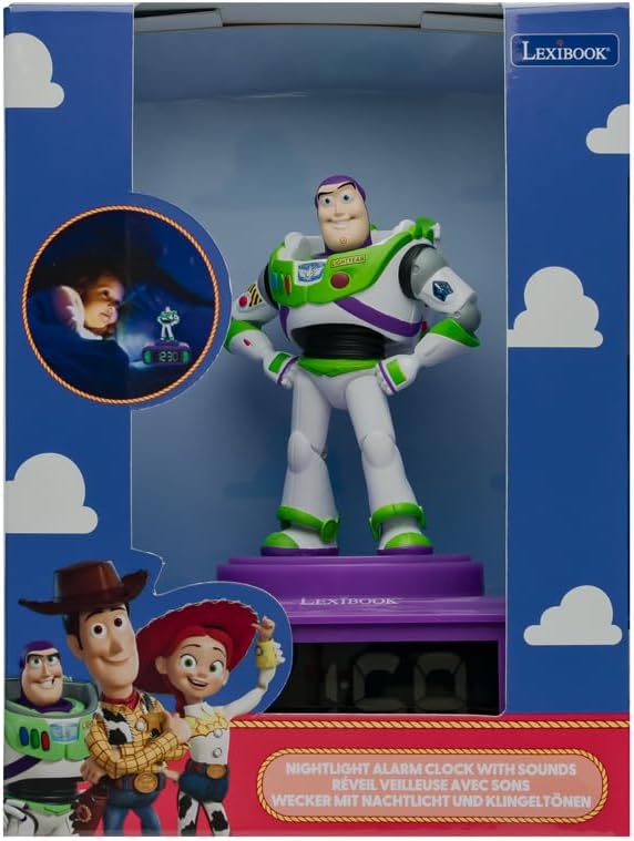 Lexibook, Disney Toy Story Buzz Lightyear, Digitaler Wecker, 3D-Nachtlicht-Figur, Soundeffekte, Hint