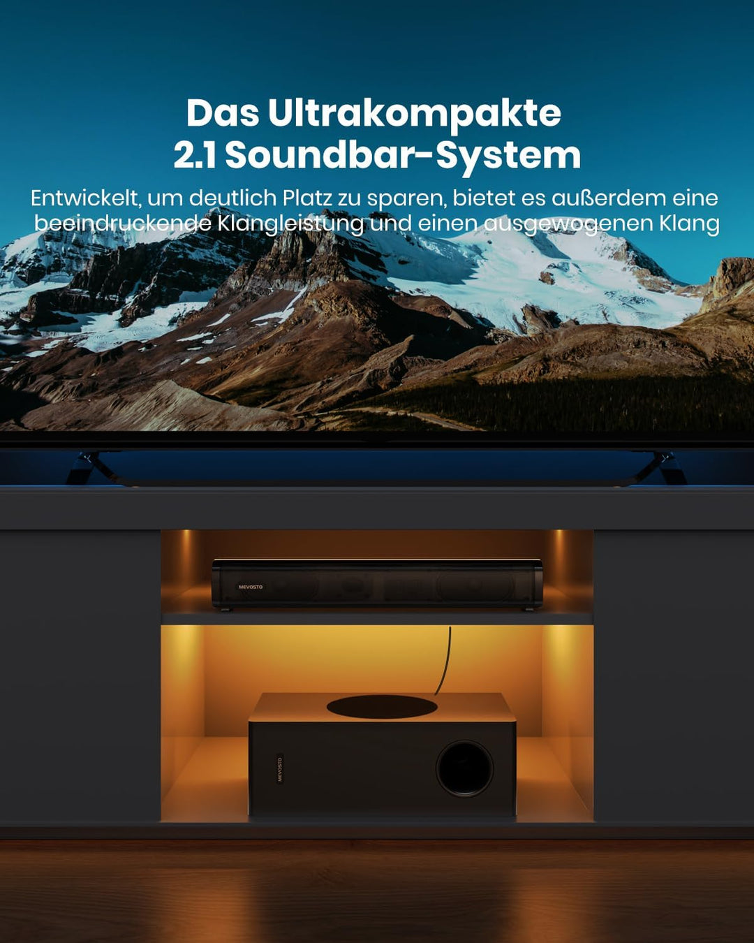 Soundbar für TV mit Subwoofer, PC, Gaming, 2.1 CH MEVOSTO 2025, verbesserte TV-Soundbar, tiefer Bass