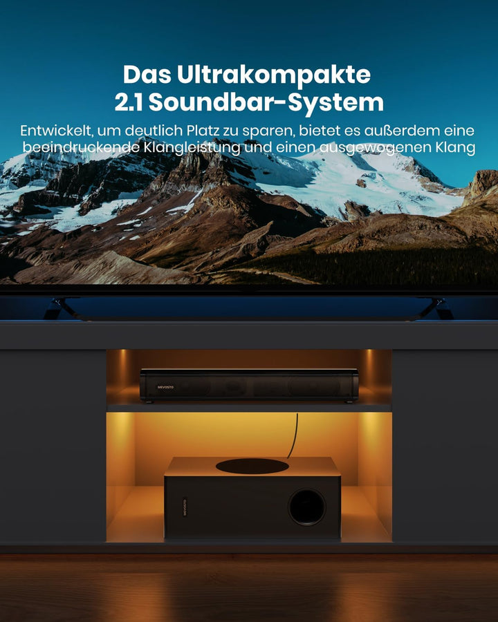 Soundbar für TV mit Subwoofer, PC, Gaming, 2.1 CH MEVOSTO 2025, verbesserte TV-Soundbar, tiefer Bass