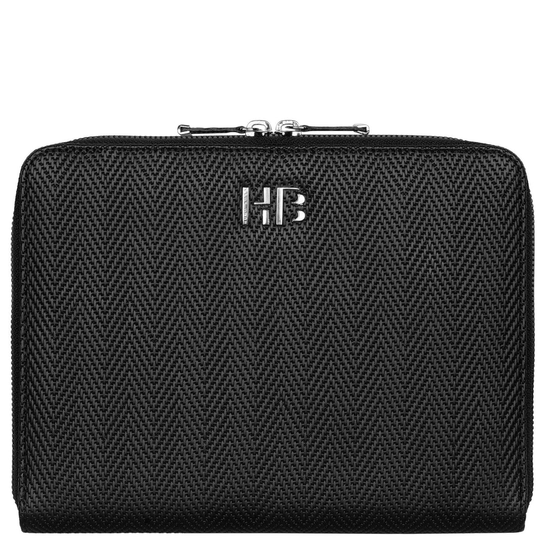 Hugo Boss Businessmappe Herringbone Konferenzmappe A5 aus veganem Leder in der Farbe Schwarz, Masse: