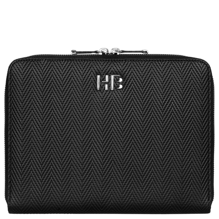 Hugo Boss Businessmappe Herringbone Konferenzmappe A5 aus veganem Leder in der Farbe Schwarz, Masse: