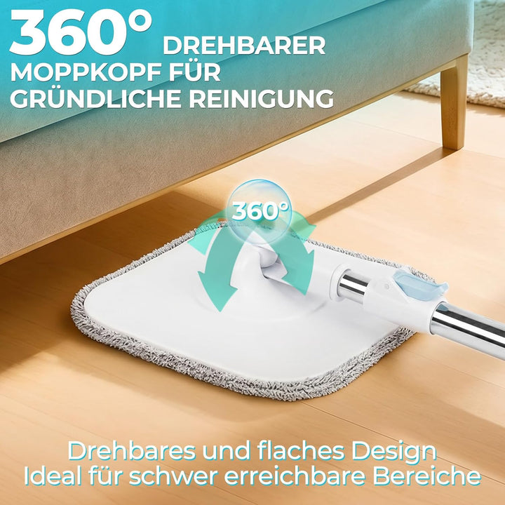 Wischmopp Set mit Eimer, Flachmopp mit Doppelkammer-System zur Trennung von Schmutz- und Frischwasse