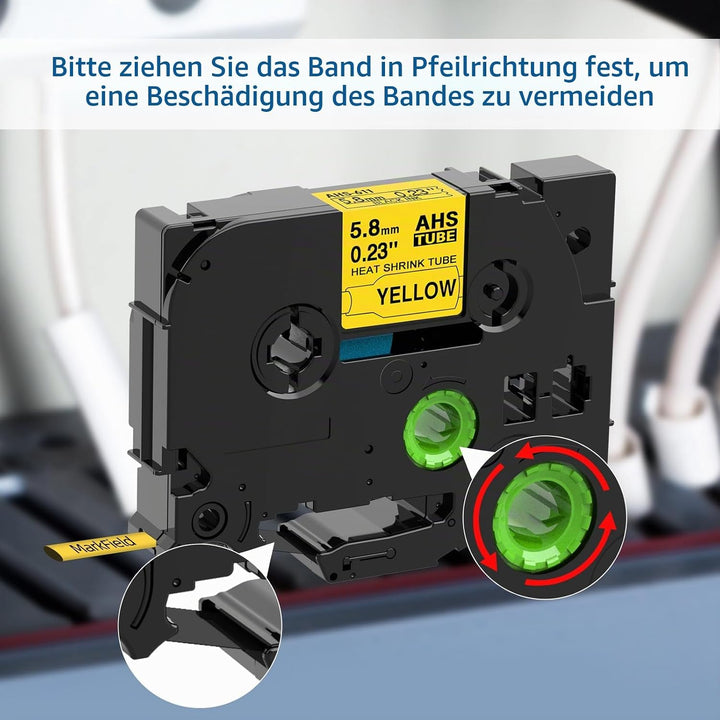 MarkField Kompatible Schriftband Schrumpfschlauch HSe-611 HSe611 5.8mm Bänder Schwarz auf Gelb Kompa