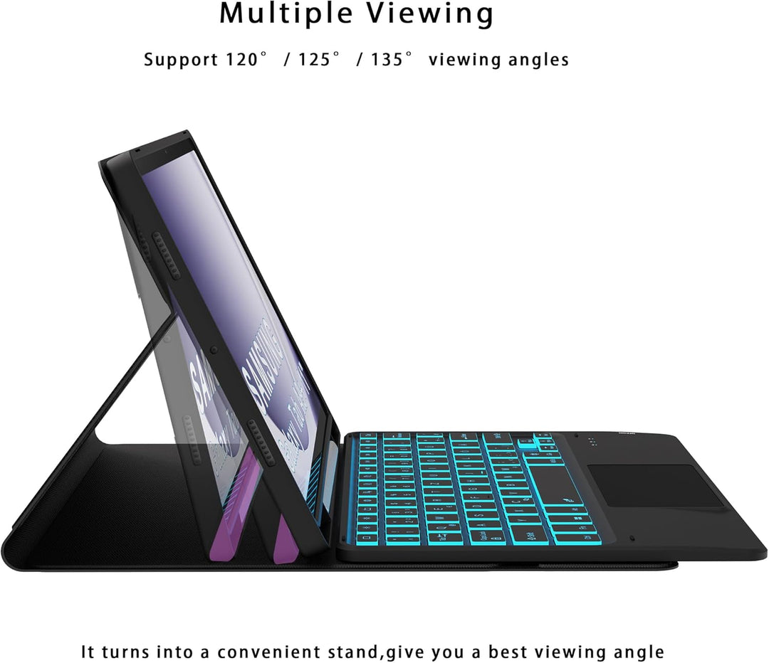 Für Galaxy Tab A9+ Hülle mit Tastatur - 7 Farben Beleuchtung Abnehmbare Trackpad Tablet Cover - Bele
