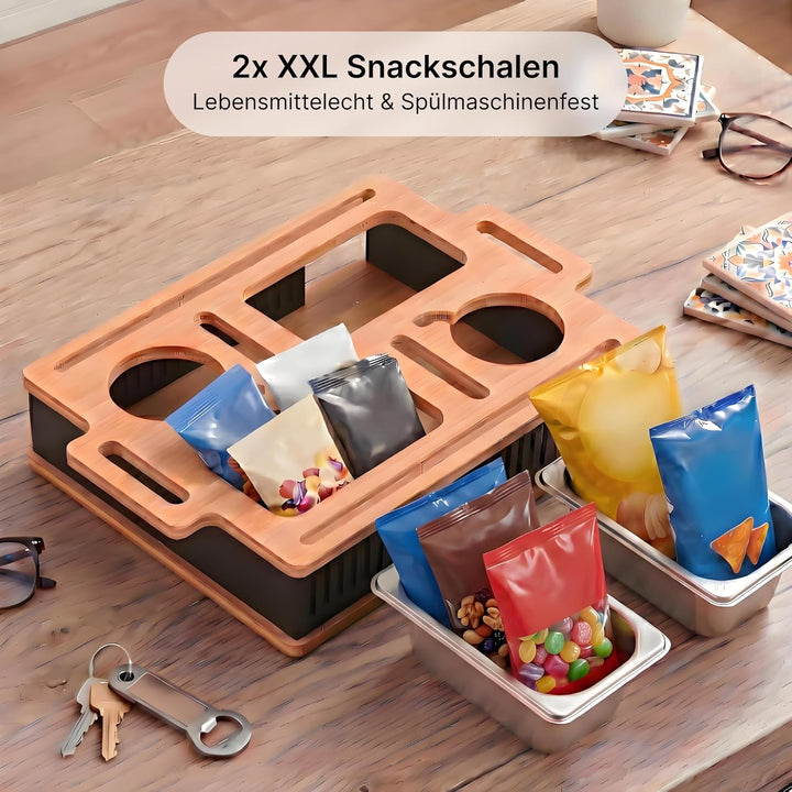 Couchbar Snackbox mit Tablet-Halter – Durchdachte Geschenkidee für Männer & Frauen – Bambus Sofa Tab