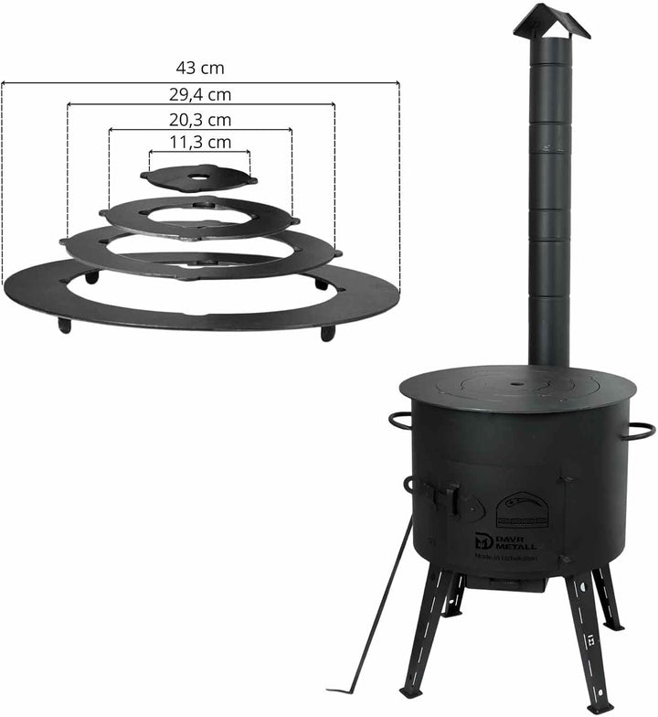 Utschak Ø40 Uchag Eintopfofen mit Schornstein Abzugsrohr Utschag Campingofen Adapter-Ringe für Kazan