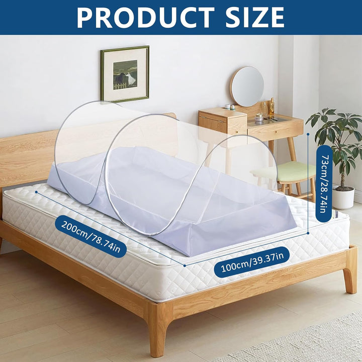 Moskitonetz Bett, 200 x 100 x 73cm Pop Up Moskitonetz Reisen Faltbar, Mückennetz Tragbares Fliegengi