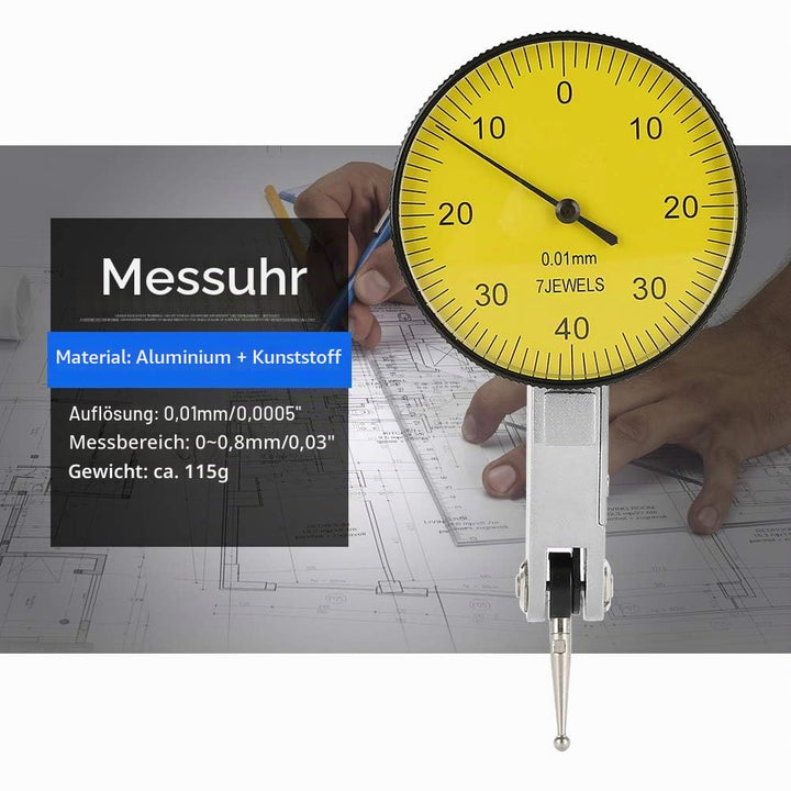 Messuhr, 0,01 mm Präzisionshebel Messuhr für Messungen während der Bearbeitung, des Aufbaus und der