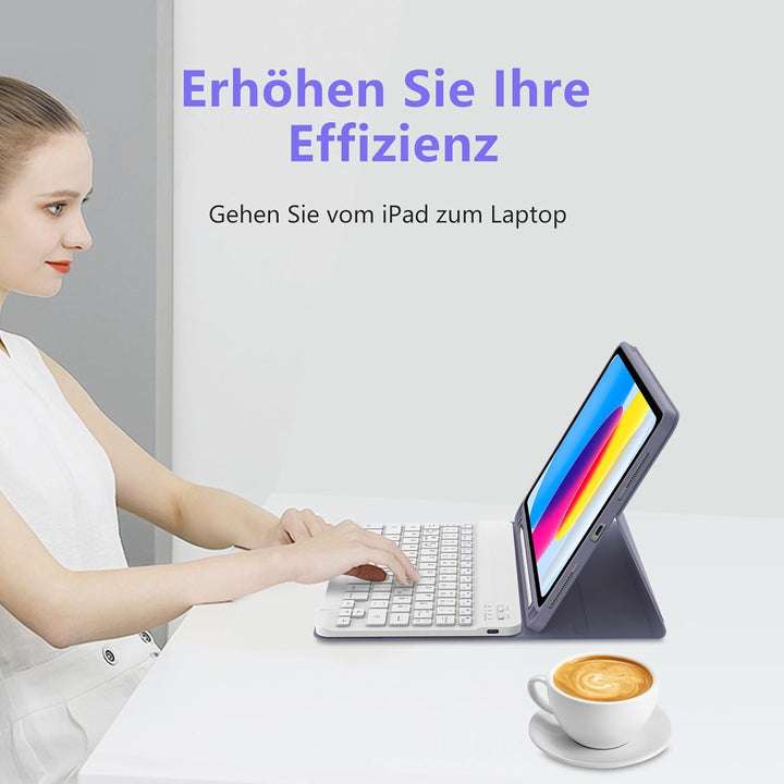 Hülle Tastatur für iPad A16 11/10 Generation (2025/2022) 11/10.9 Zoll mit QWERTZ Deutsche Bluetooth