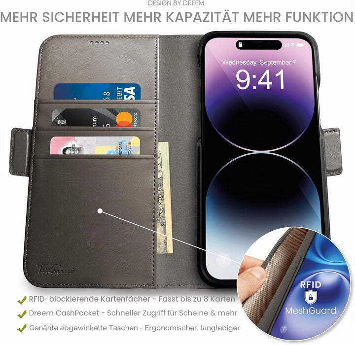 Dreem Fibonacci iPhone 14 Brieftaschen-Etui / 2-in-1 stossfestes Etui und abnehmbares Folio aus vega