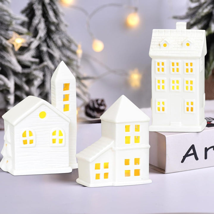 DZAY Weihnachtsdorf Beleuchtet Weihnachten Weisse Häuser Nachtlicht,LED Lichthaus Weihnachten Deko,L