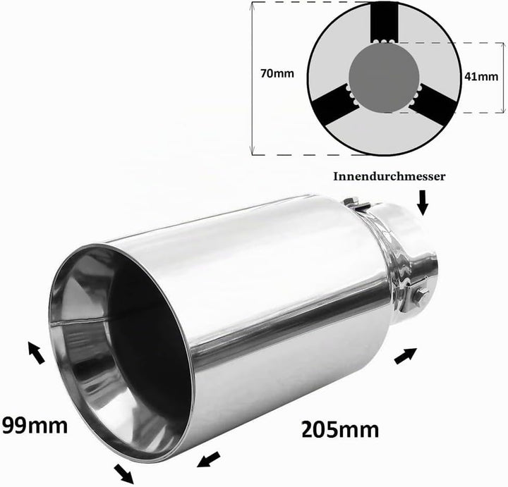 Auspuffblende Endrohr Auspuff Universell Schalldampf Edelstahl Rund bis 65mm Chrom AutoHobby