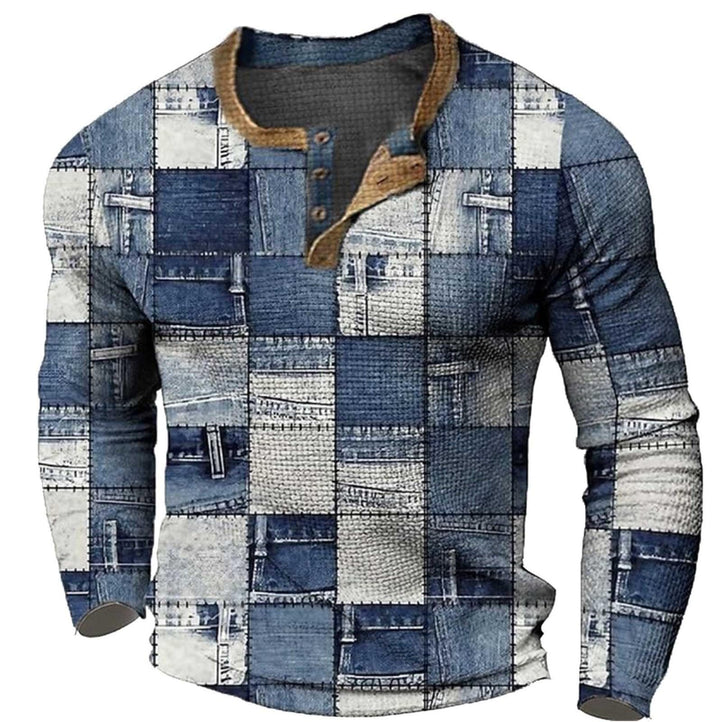 Herren-T-Shirt mit Langen Ärmeln, bedrucktem, modisch, lässig Tops Unterziehen Blau XXL, Blau XXL