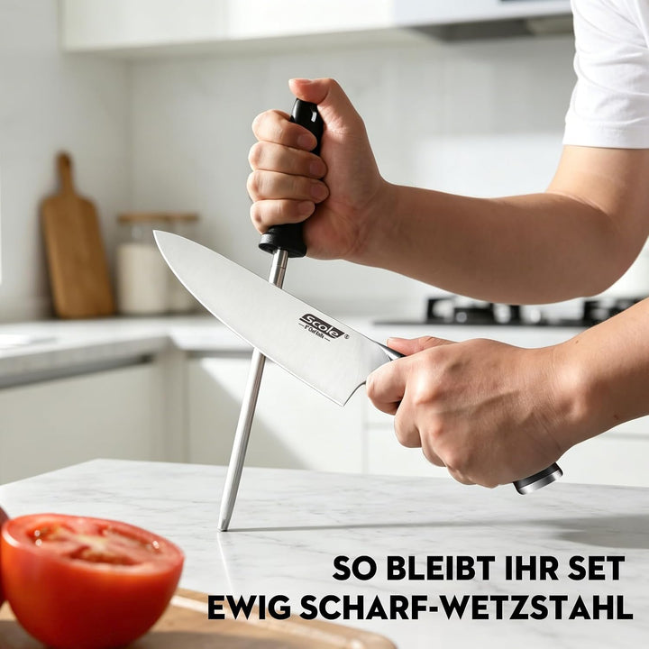 SCOLE® Messerset, Rasierscharf Küchenmesser Set 7-teilig mit Wetzstab, Messer Set, Profi Kochmesser
