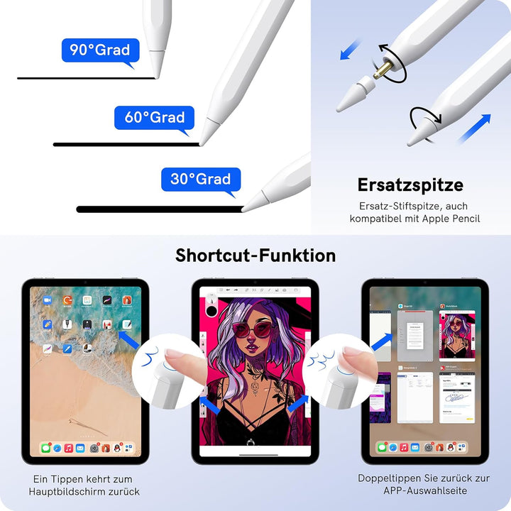 Stift für iPad mit kabelloser Aufladung, iPad Stift kompatibel mit iPad Pro (2018–2024), iPad Pro/iP