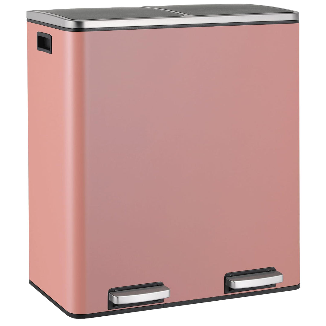 LIFERUN Mülleimer 2 Fächer, Abfalleimer Küche 60L (2x 30 Liter),mit Softclose Deckel, aus Metall,2 p