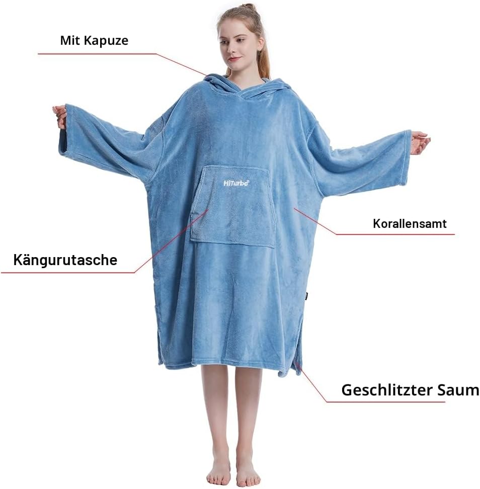 Hiturbo Bademantel, Damen Herren Robe, Unisex, Einheitsgrösse, Warmer Weicher Fleece Mogenmantel mit