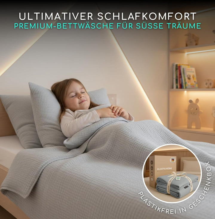 ALAVYA HOME® Kinderbettwäsche 100x135 2 teilig |Zertifiziert & für Allergiker geeignet | Mus