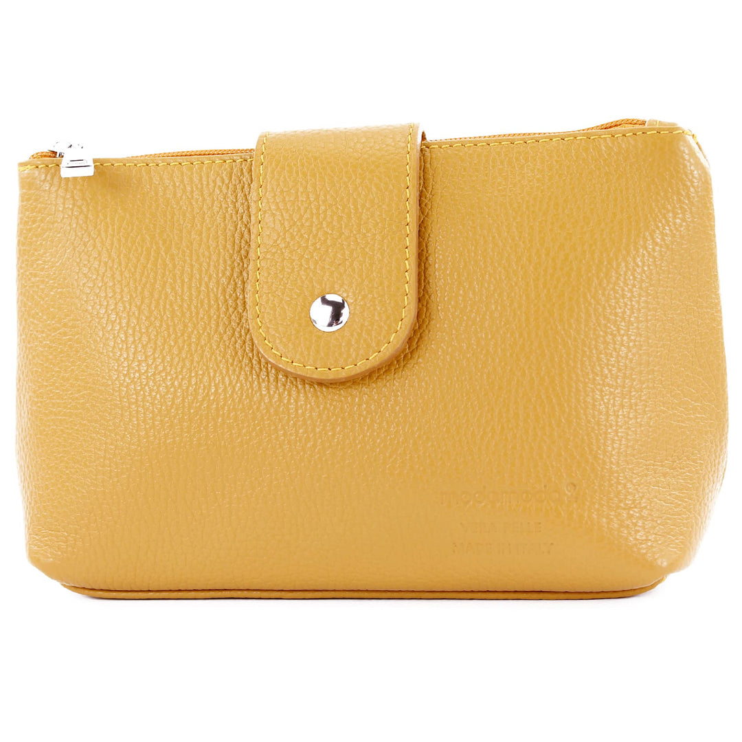 modamoda de - T213 - ital. Leder Kosmetiktasche Maskenetui Medium, Farbe:Senfgelb, Senfgelb