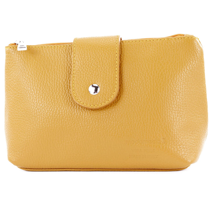 modamoda de - T213 - ital. Leder Kosmetiktasche Maskenetui Medium, Farbe:Senfgelb, Senfgelb