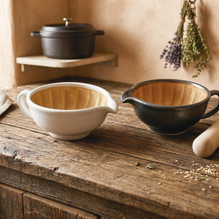 SASUGA Japanisches Suribachi Mörser- &amp; Stössel-Set – Traditionelle Keramik-Reibschale mit Holzstösse