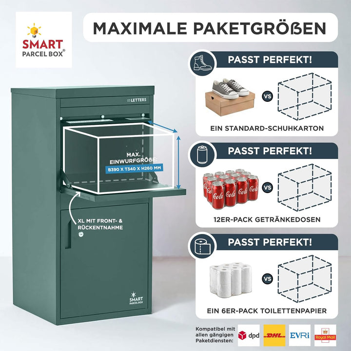 SMART PARCEL BOX XXL Paketbox für draussen, Paketbriefkasten zum Einbauen, zur Wandmontage oder frei